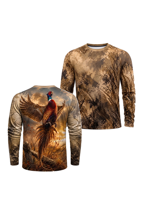 Performance Hunting Long Sleeve - Autumn Prairie Pheasant Flight - ULS509K image 1