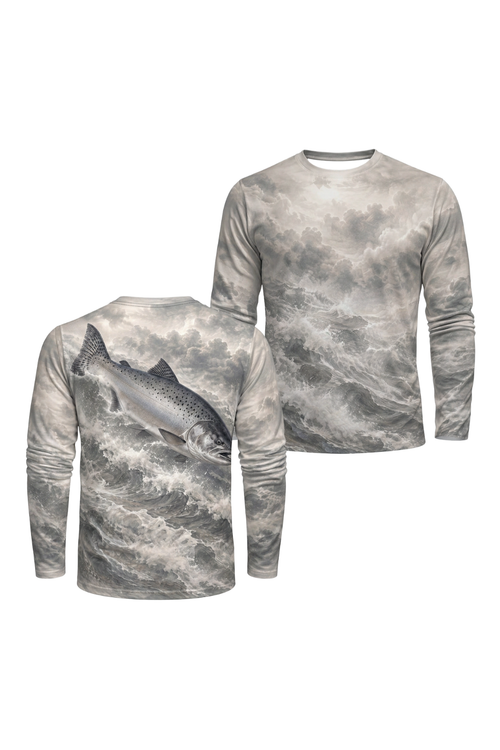 Performance Fishing Long Sleeve - Silver Cloud Salmon Leap - ULS546K image 1