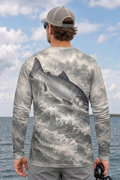 Performance Fishing Long Sleeve - Silver Cloud Salmon Leap - ULS546K image 2