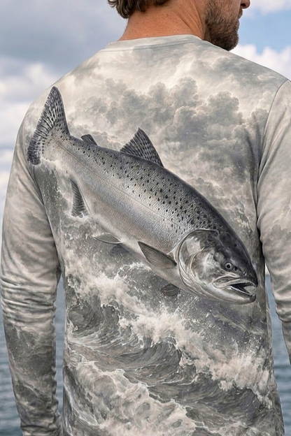 Performance Fishing Long Sleeve - Silver Cloud Salmon Leap - ULS546K image 4