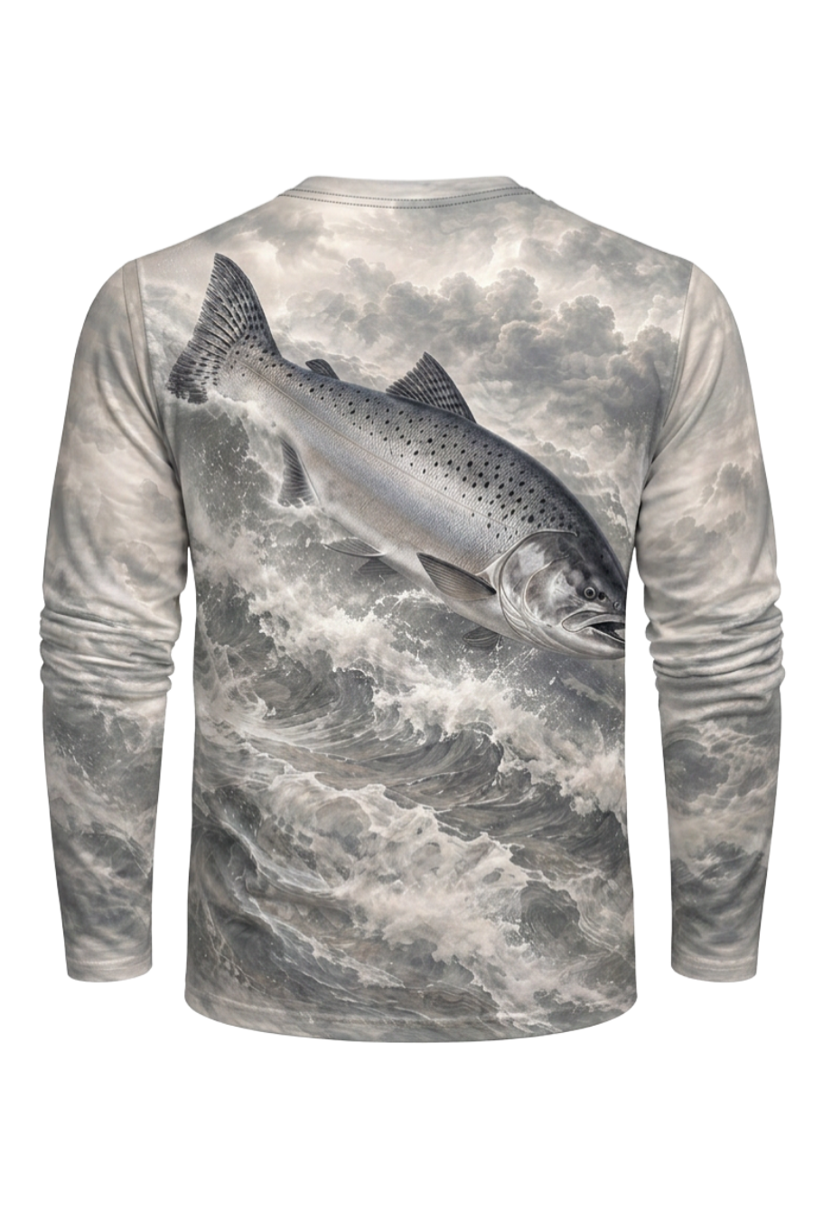Performance Fishing Long Sleeve - Silver Cloud Salmon Leap - ULS546K image 5