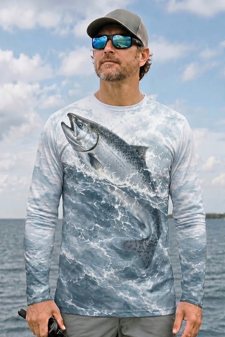 Performance Fishing Long Sleeve - Glacier Splash Salmon Breach - ULS547K image 2