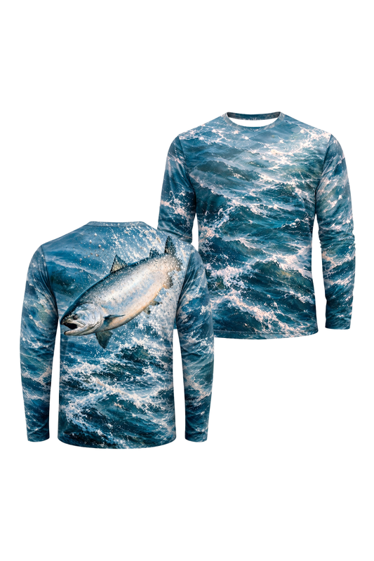 Performance Fishing Long Sleeve - Deep Teal Salmon Rise - ULS549K image 1