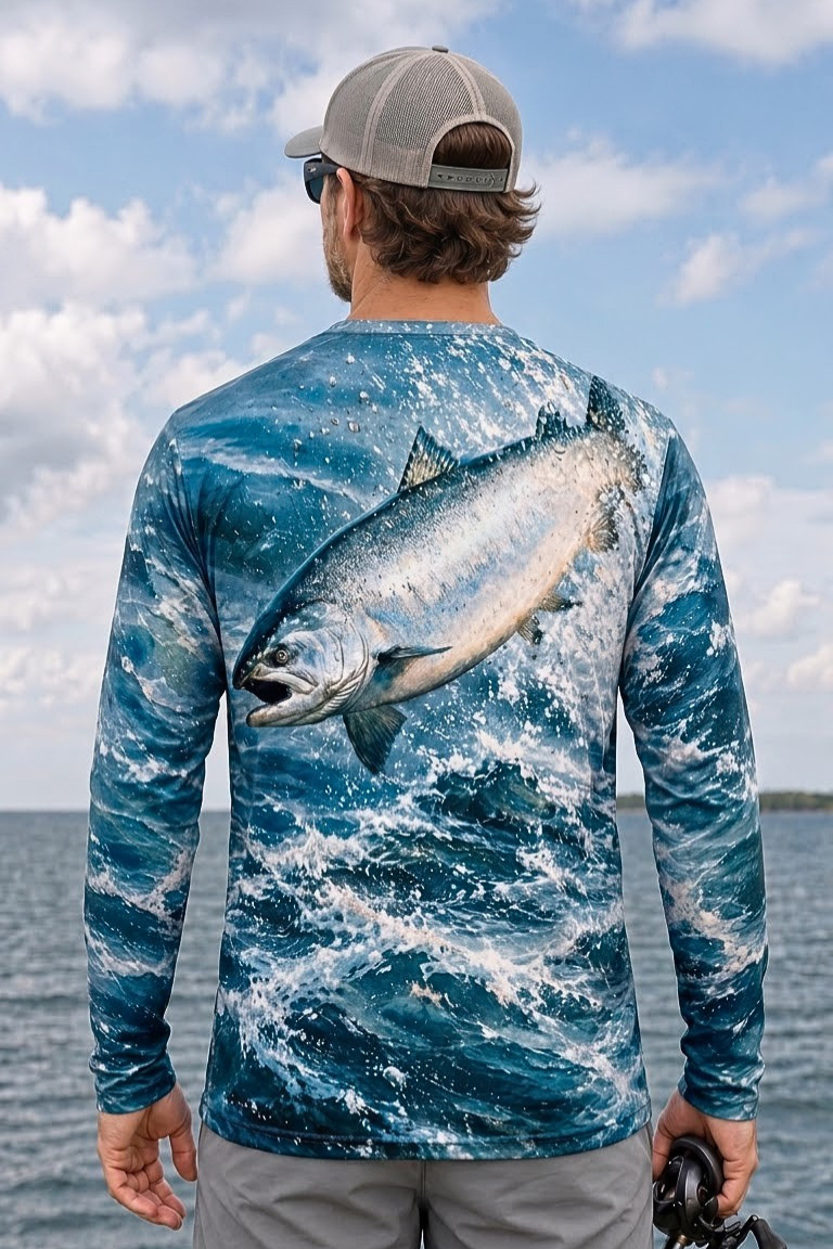 Performance Fishing Long Sleeve - Deep Teal Salmon Rise - ULS549K image 2