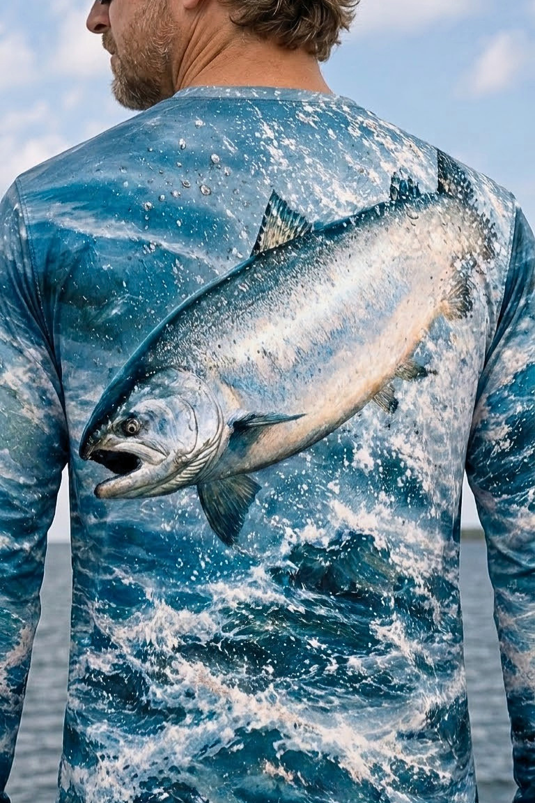 Performance Fishing Long Sleeve - Deep Teal Salmon Rise - ULS549K image 4