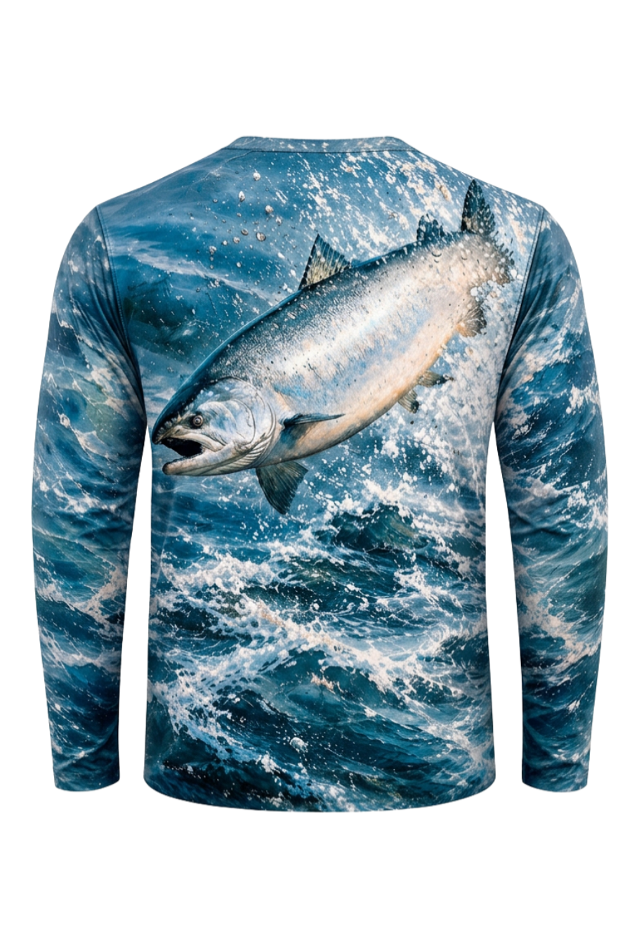 Performance Fishing Long Sleeve - Deep Teal Salmon Rise - ULS549K image 5