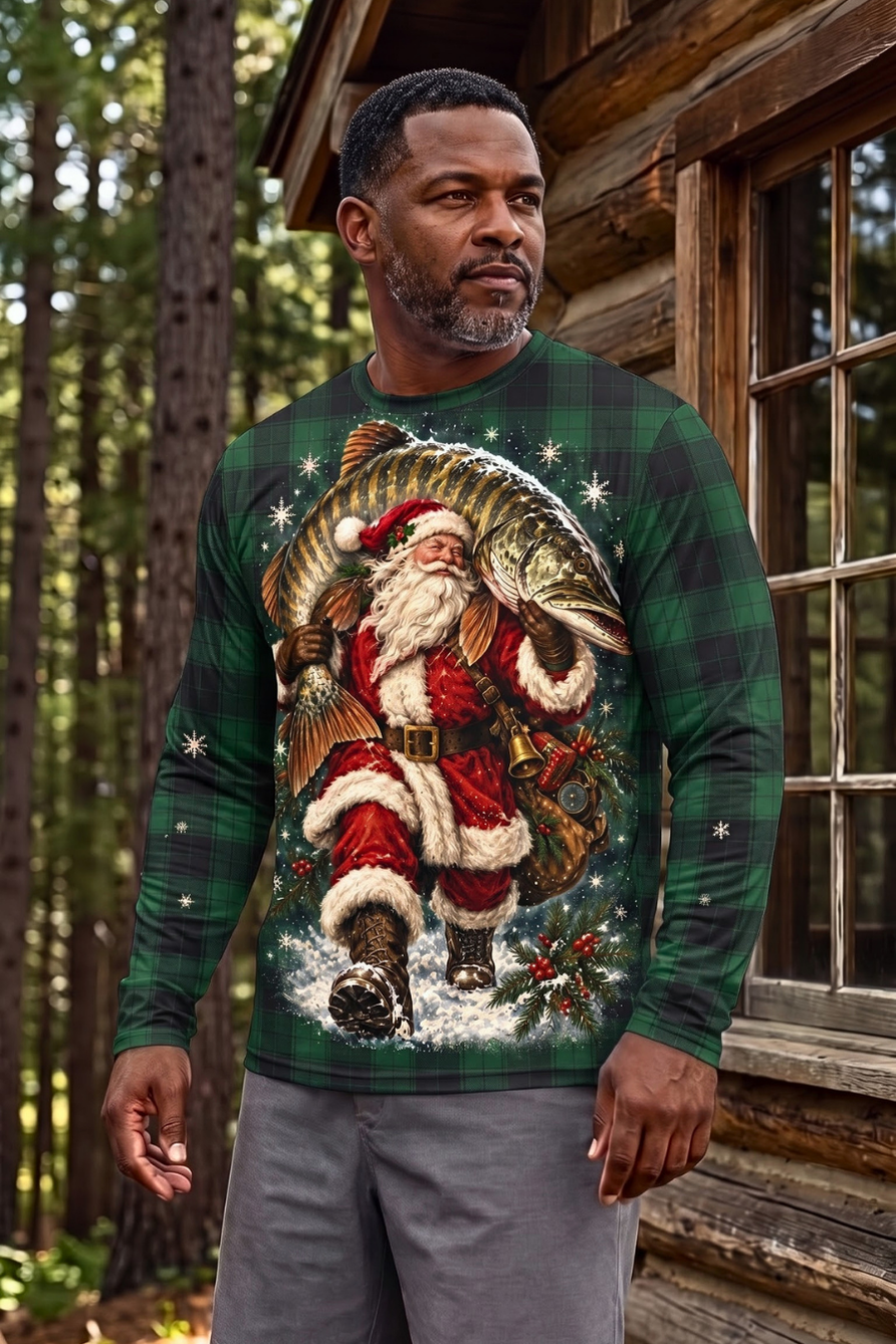 Performance Fishing Long Sleeve - Green Plaid Santa Musky - ULS592K image 2
