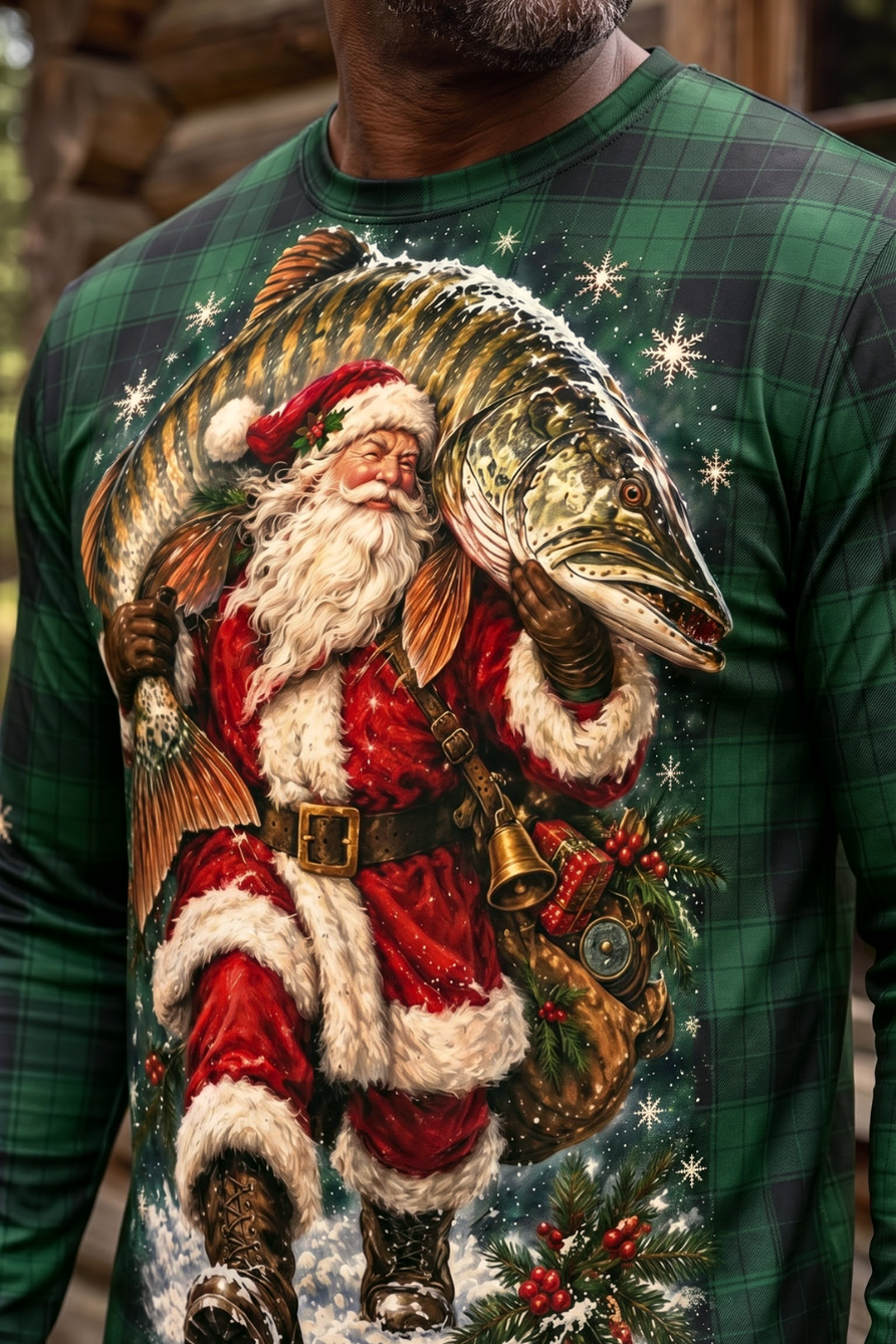 Performance Fishing Long Sleeve - Green Plaid Santa Musky - ULS592K image 4