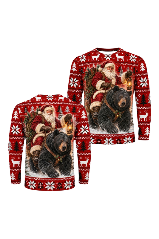 Performance Hunting Long Sleeve - Red Fair Isle Santa Black Bear - ULS593K image 1