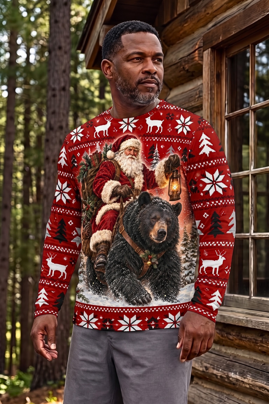 Performance Hunting Long Sleeve - Red Fair Isle Santa Black Bear - ULS593K image 2