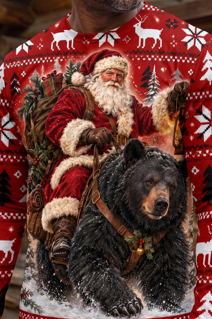 Performance Hunting Long Sleeve - Red Fair Isle Santa Black Bear - ULS593K image 4