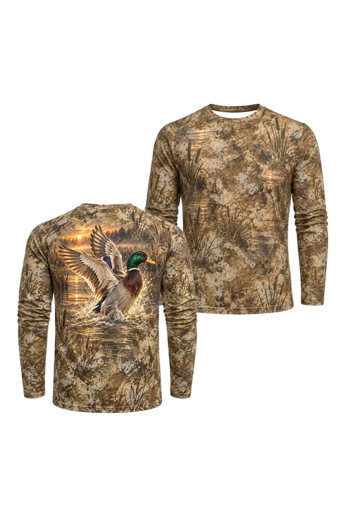 Performance Hunting Long Sleeve - Golden Marsh Mallard Takeoff - ULS601K image 1