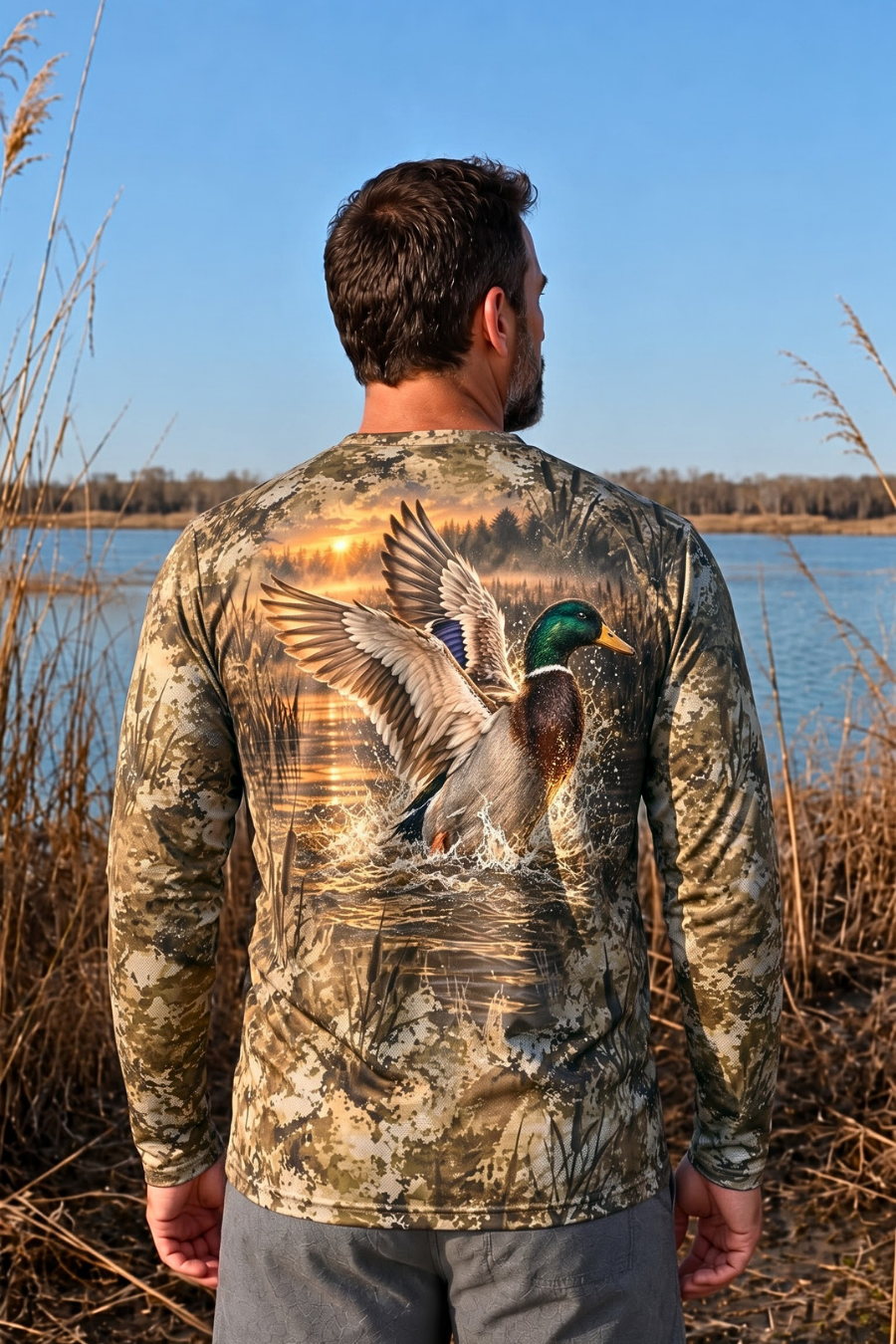 Performance Hunting Long Sleeve - Golden Marsh Mallard Takeoff - ULS601K image 2
