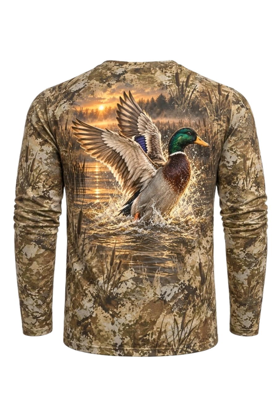 Performance Hunting Long Sleeve - Golden Marsh Mallard Takeoff - ULS601K image 5