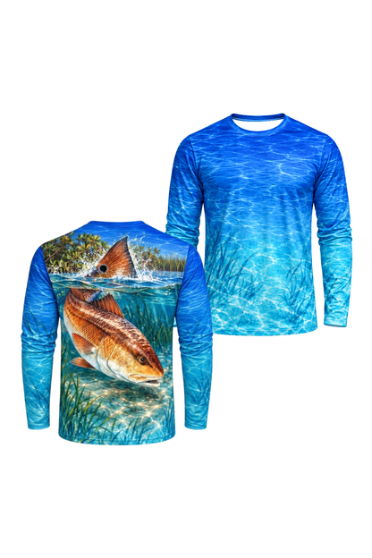 Performance Fishing Long Sleeve - Ocean Blue Redfish Tail Tailing - ULS604K image 1