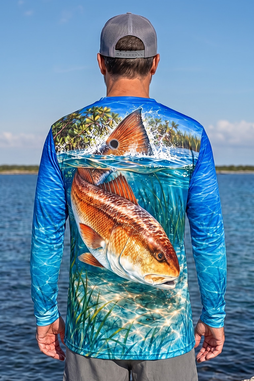 Performance Fishing Long Sleeve - Ocean Blue Redfish Tail Tailing - ULS604K image 2