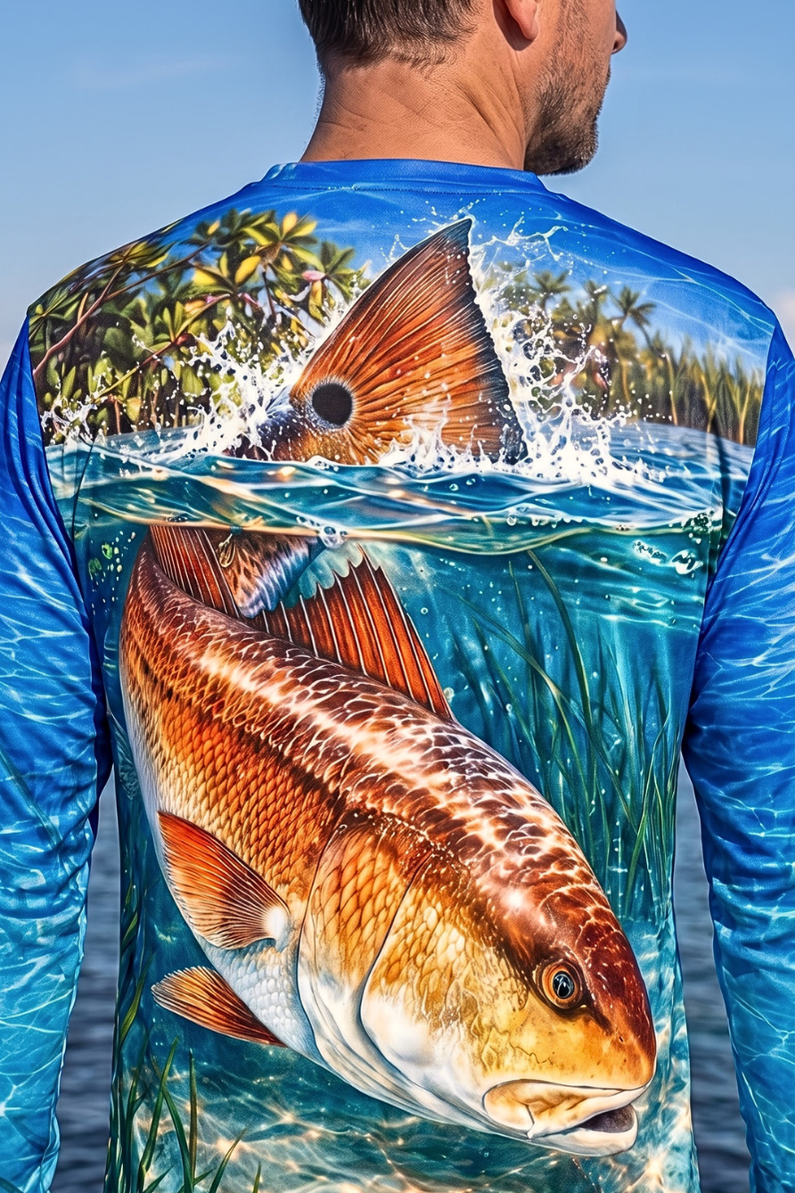 Performance Fishing Long Sleeve - Ocean Blue Redfish Tail Tailing - ULS604K image 4