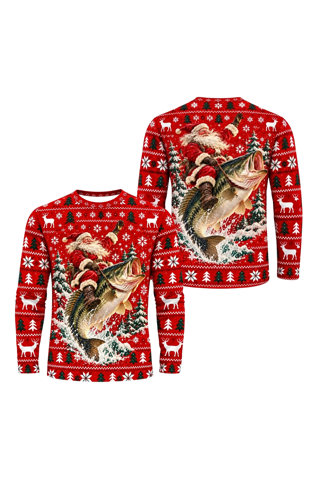 Performance Fishing Long Sleeve - Santa Festive Bass Rodeo - ULS637K image 1