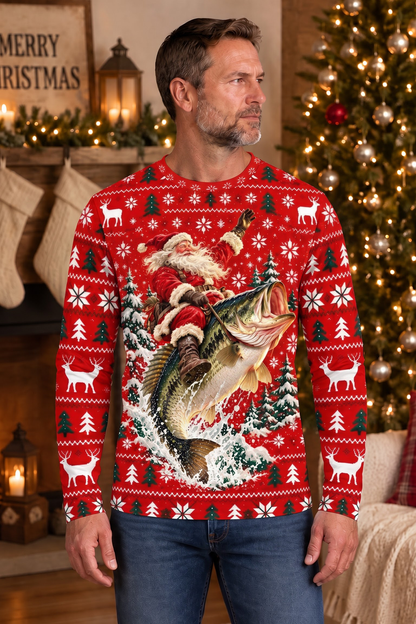 Performance Fishing Long Sleeve - Santa Festive Bass Rodeo - ULS637K image 2