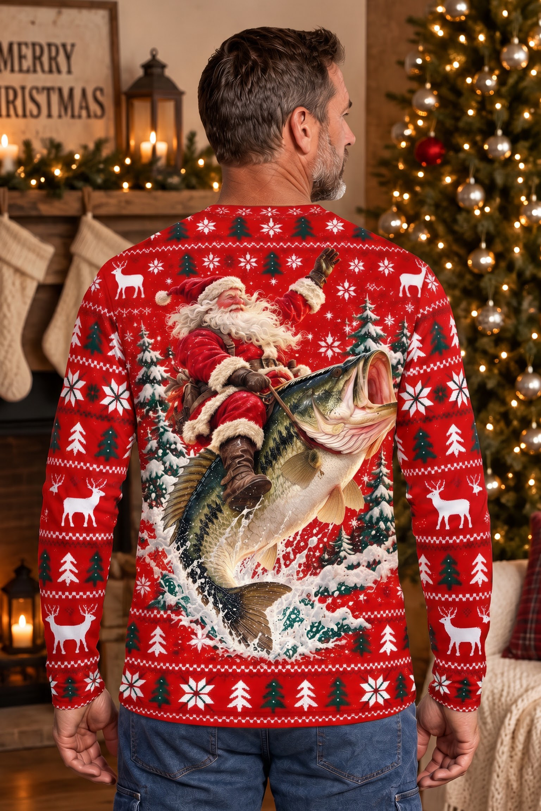 Performance Fishing Long Sleeve - Santa Festive Bass Rodeo - ULS637K image 3