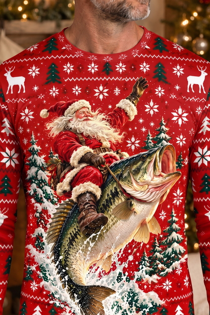 Performance Fishing Long Sleeve - Santa Festive Bass Rodeo - ULS637K image 4