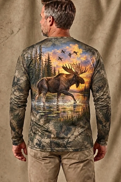 Performance Hunting Long Sleeve - Moose Sunset Basin Strider - ULS694K image 2