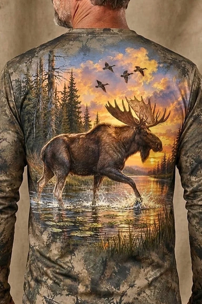 Performance Hunting Long Sleeve - Moose Sunset Basin Strider - ULS694K image 4