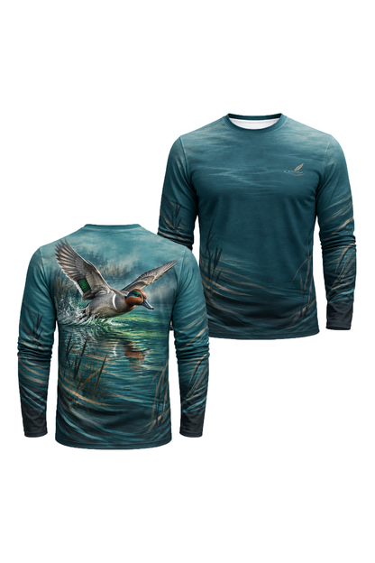 Performance Hunting Long Sleeve - Emerald Wake Teal Duck Rise - ULS717K image 1