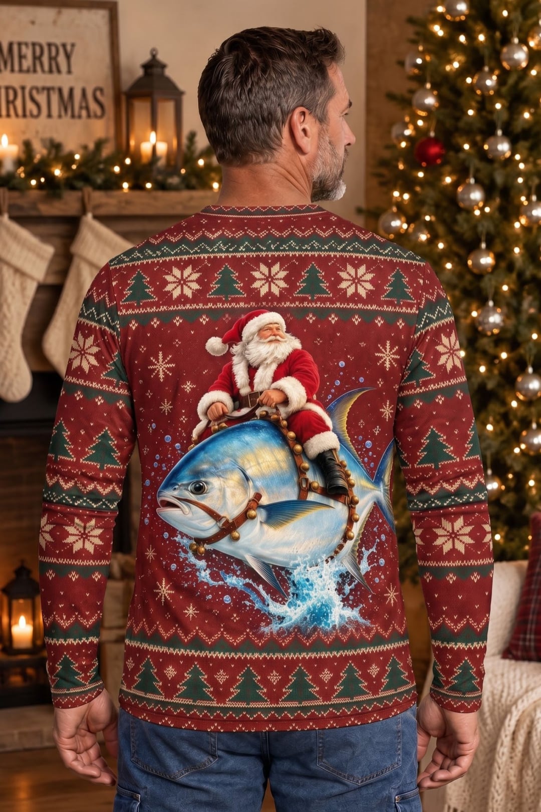 Performance Fishing Long Sleeve - Festive Snook Santa Ride - ULS763K image 2