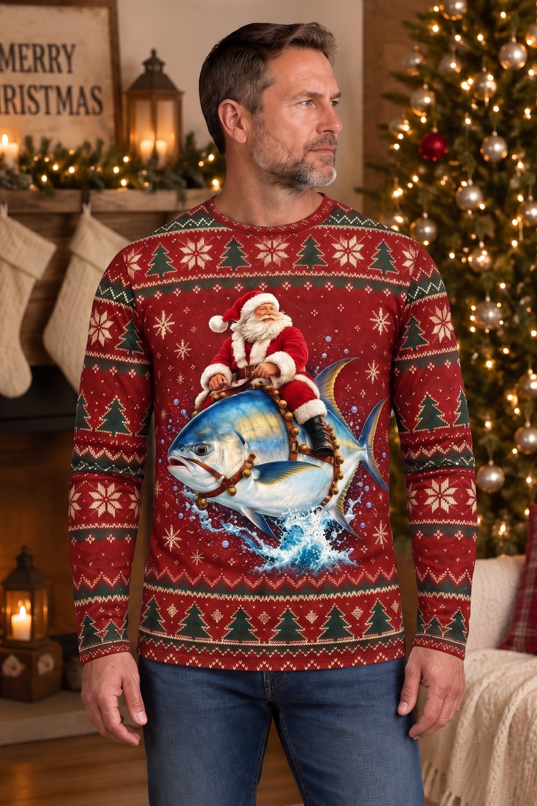Performance Fishing Long Sleeve - Festive Snook Santa Ride - ULS763K image 3