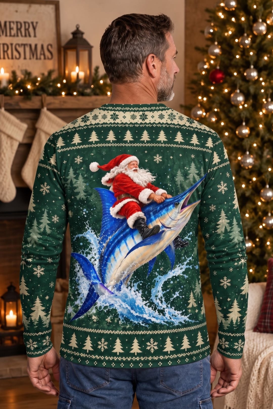 Performance Fishing Long Sleeve - Festive Marlin Santa Ride - ULS764K image 2
