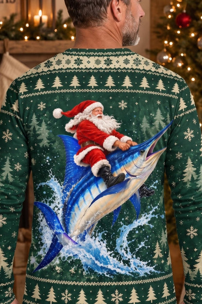 Performance Fishing Long Sleeve - Festive Marlin Santa Ride - ULS764K image 4
