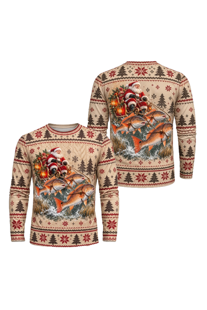 Performance Fishing Long Sleeve - Festive Redfish Santa Sleigh - ULS765K image 1