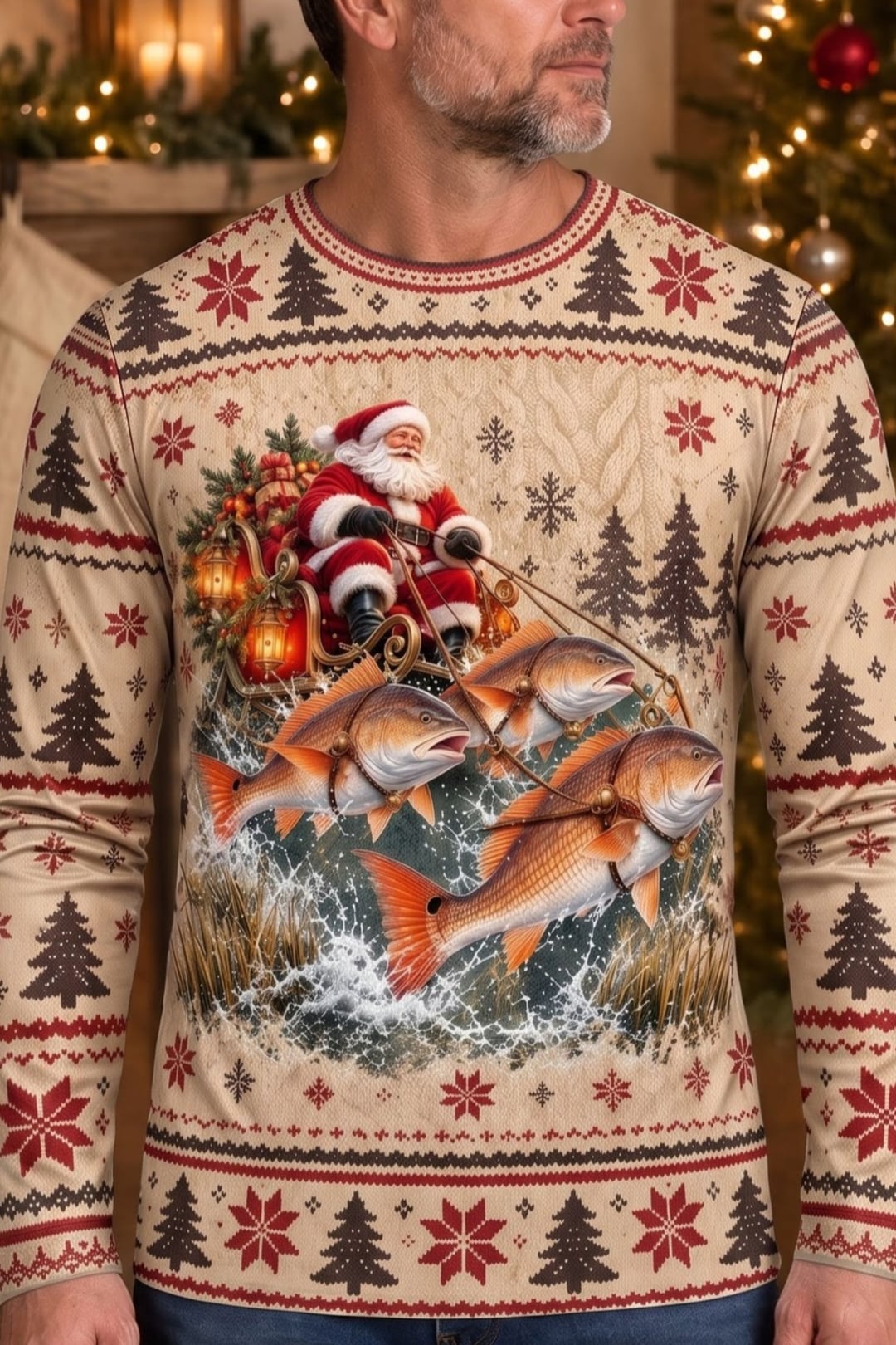 Performance Fishing Long Sleeve - Festive Redfish Santa Sleigh - ULS765K image 4
