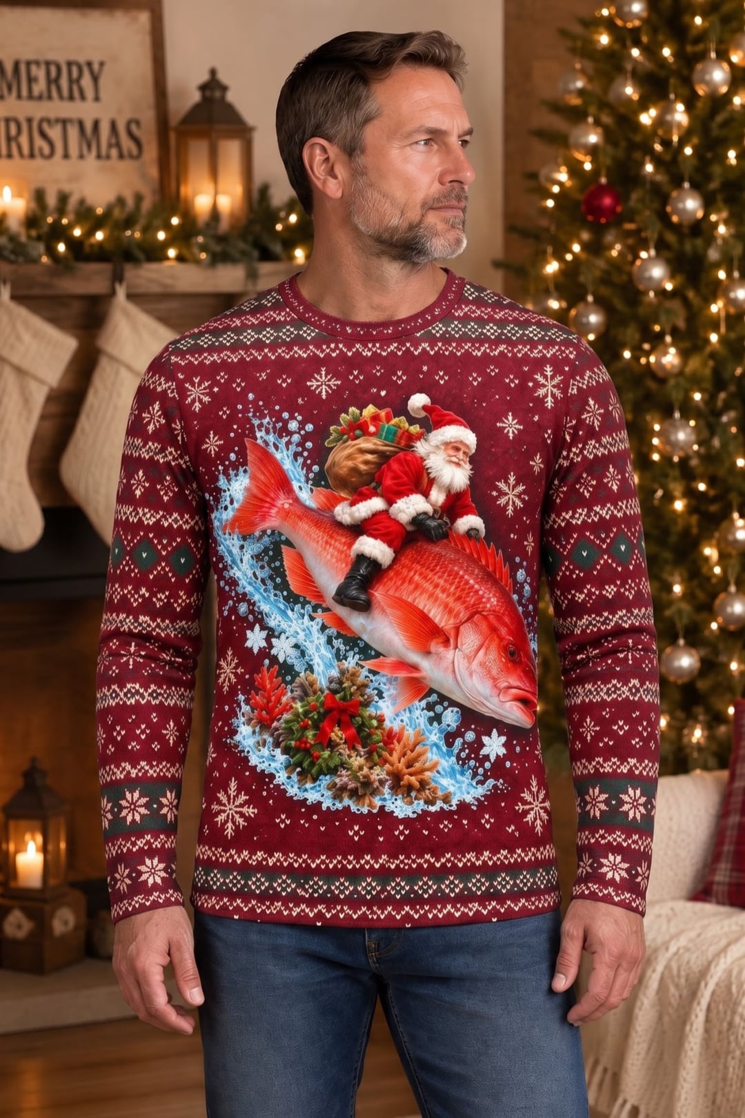 Performance Fishing Long Sleeve - Christmas Red Snapper Ride - ULS766K image 2