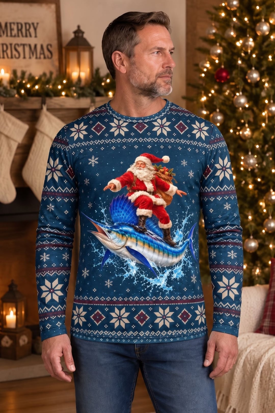 Performance Fishing Long Sleeve - Yuletide Sailfish Santa Surf - ULS767K image 2