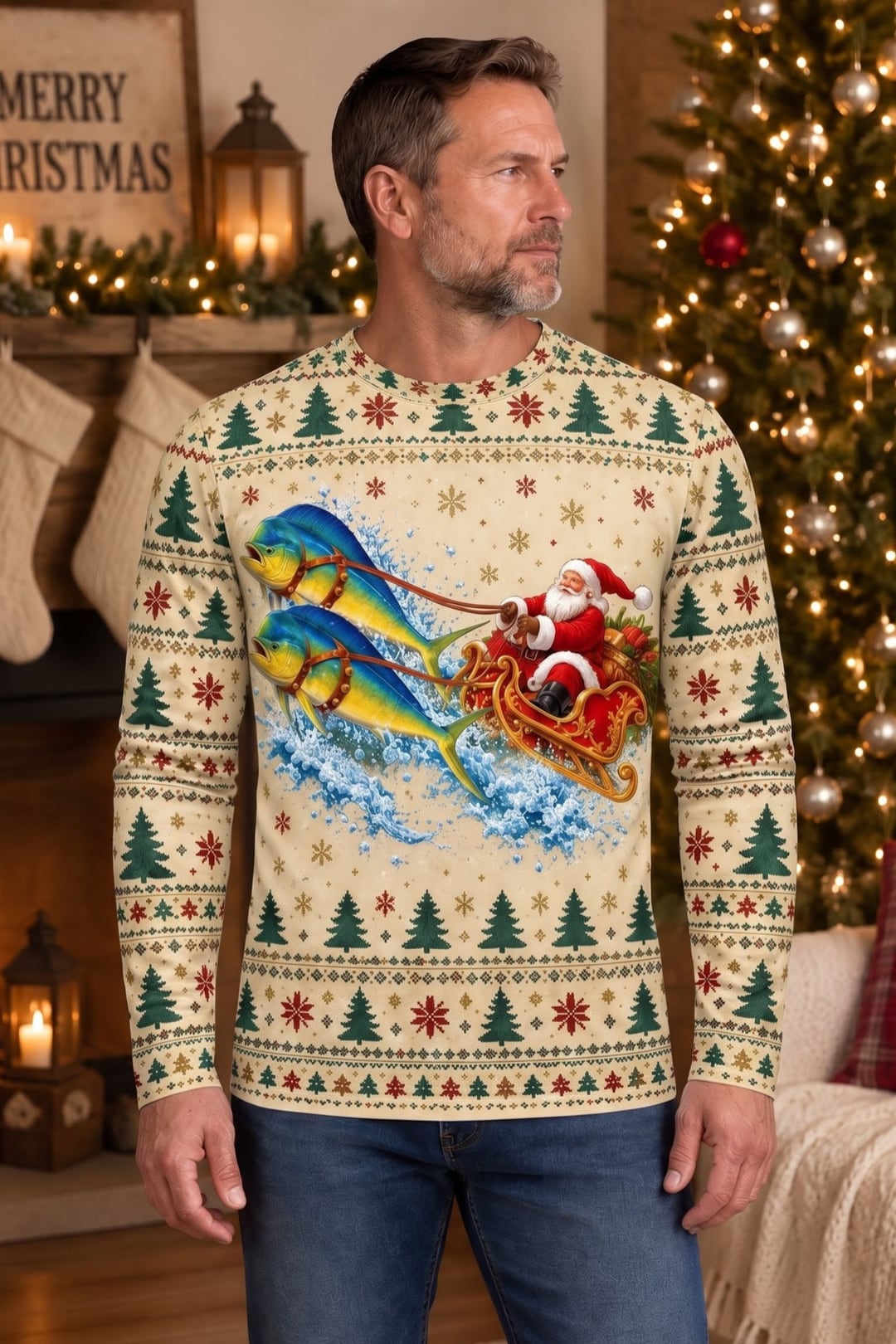 Performance Fishing Long Sleeve - Christmas Mahi Mahi Sleigh - ULS768K image 2