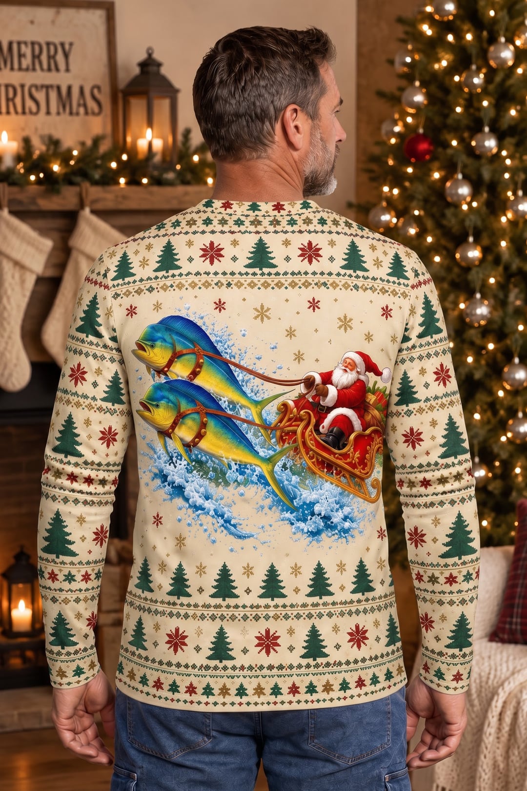 Performance Fishing Long Sleeve - Christmas Mahi Mahi Sleigh - ULS768K image 3