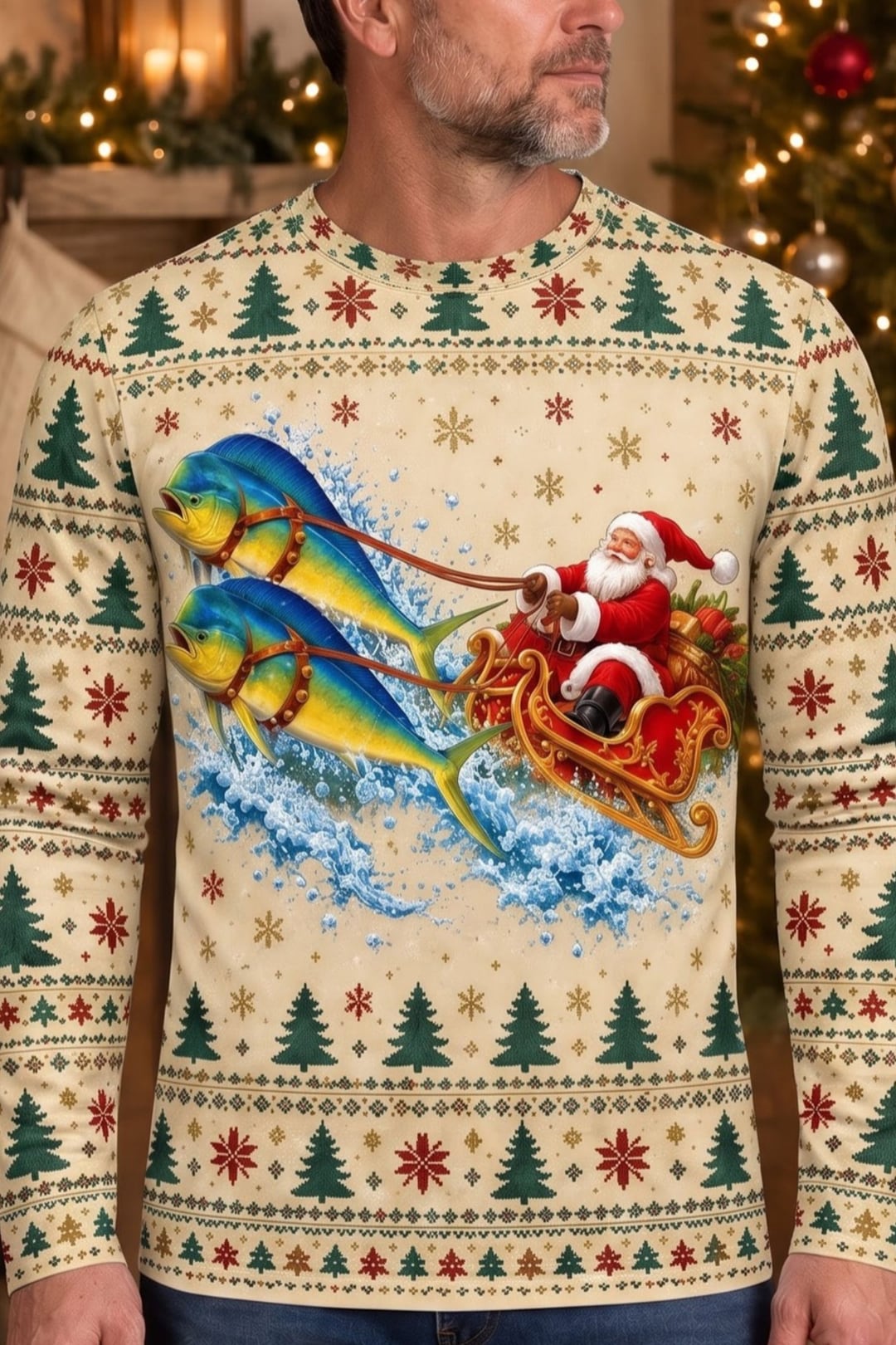 Performance Fishing Long Sleeve - Christmas Mahi Mahi Sleigh - ULS768K image 4