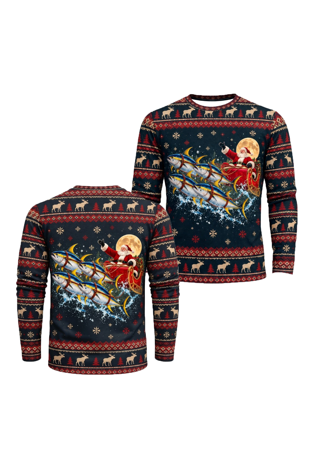 Performance Fishing Long Sleeve - Christmas Yellowfin Tuna Sleigh - ULS769K image 1