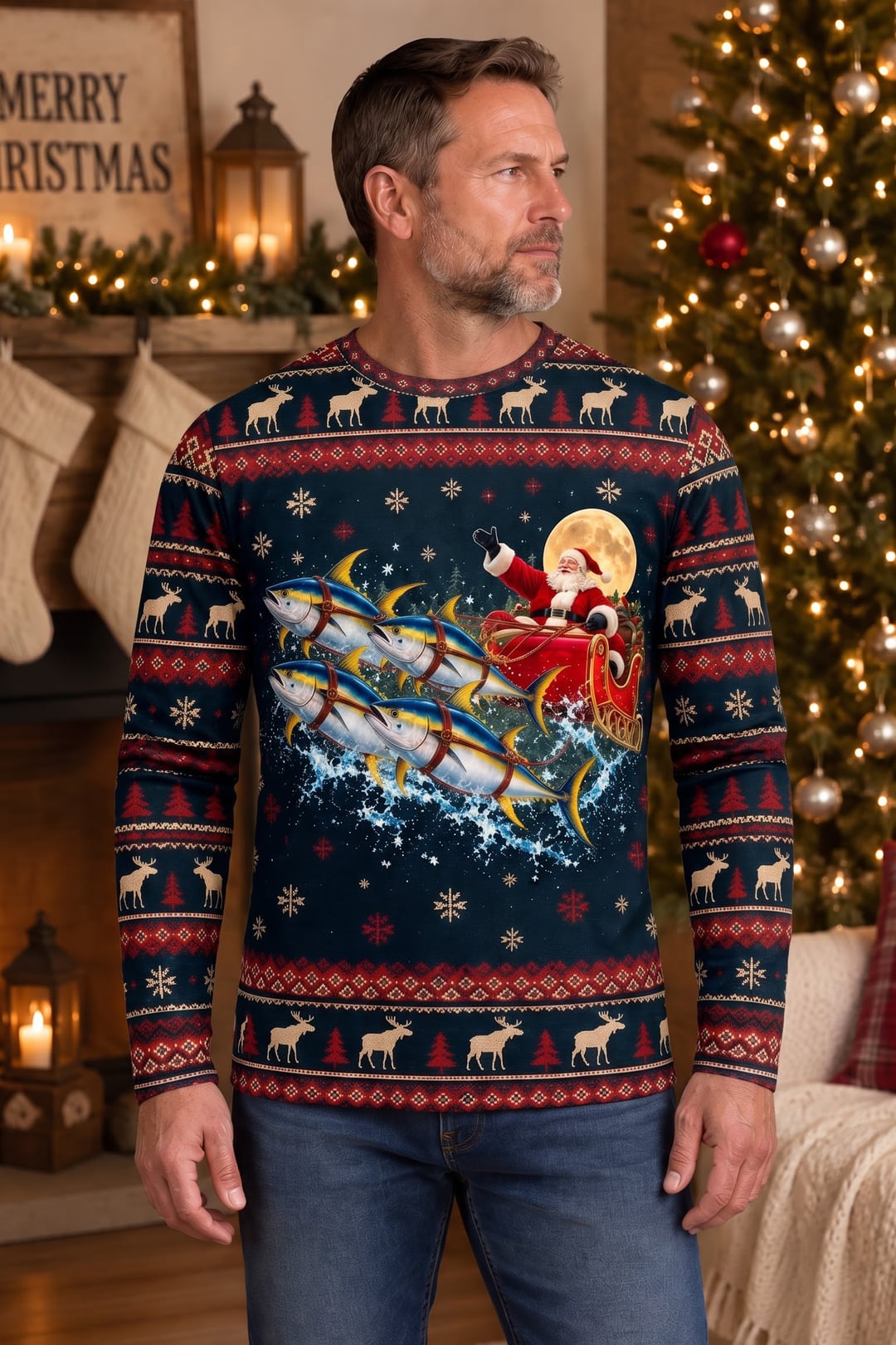 Performance Fishing Long Sleeve - Christmas Yellowfin Tuna Sleigh - ULS769K image 3