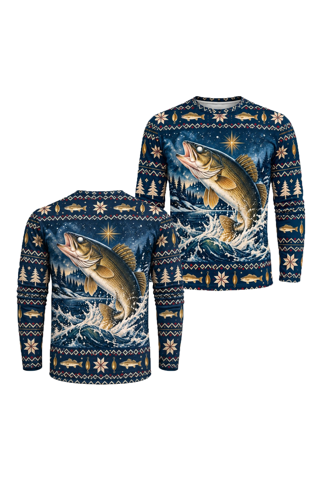 Performance Fishing Long Sleeve - Christmas Walleye Leap - ULS770K image 1