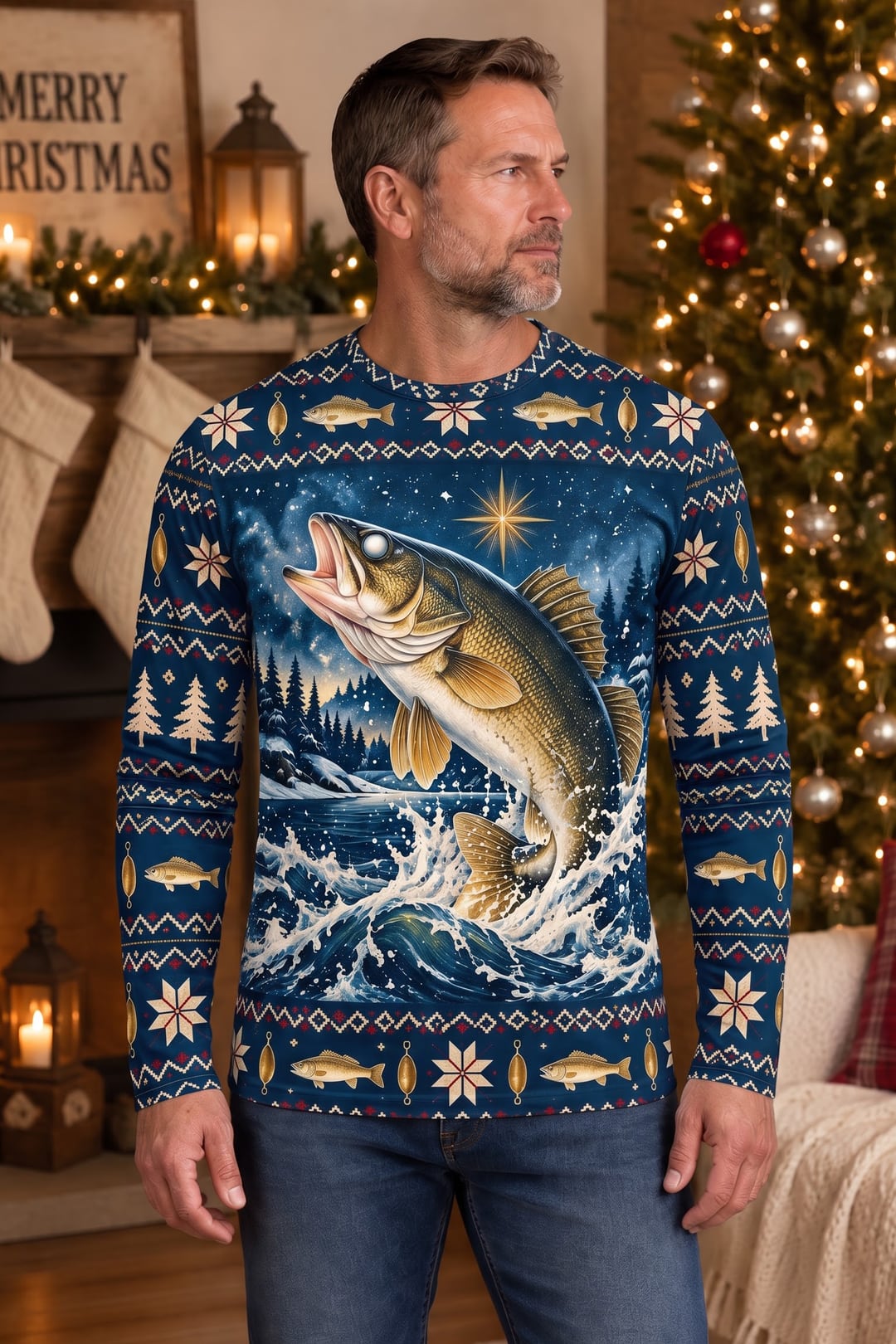 Performance Fishing Long Sleeve - Christmas Walleye Leap - ULS770K image 3