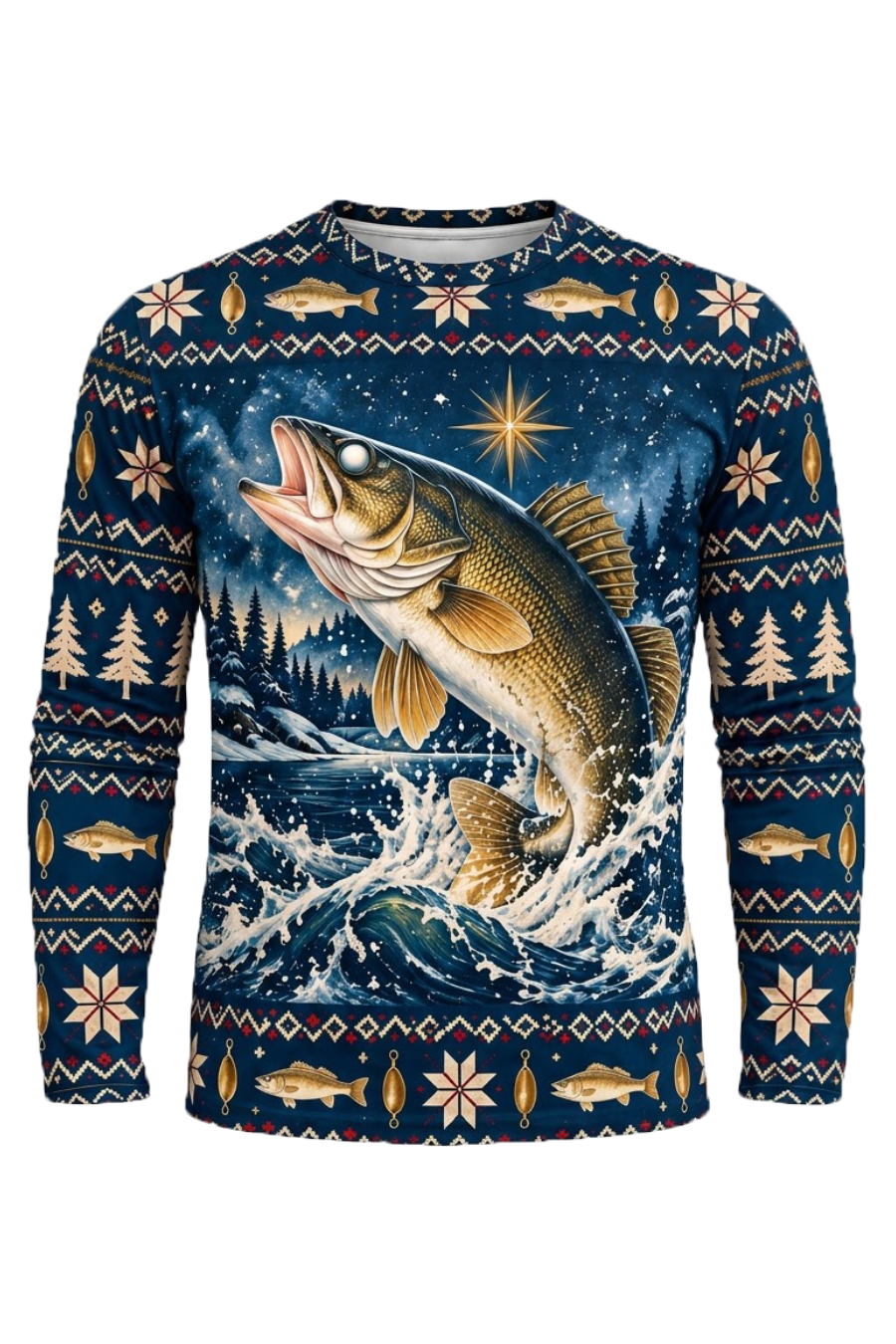 Performance Fishing Long Sleeve - Christmas Walleye Leap - ULS770K image 5