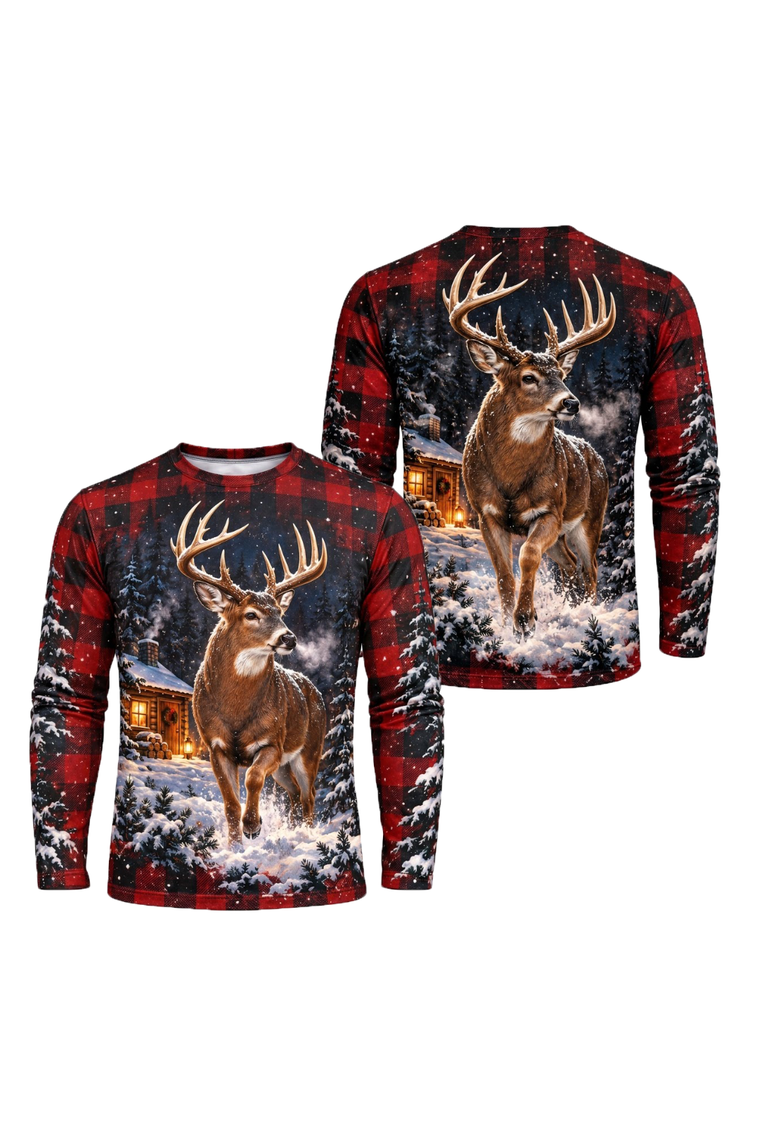 Performance Hunting Long Sleeve - Christmas Cabin Whitetail Trot - ULS771K image 1