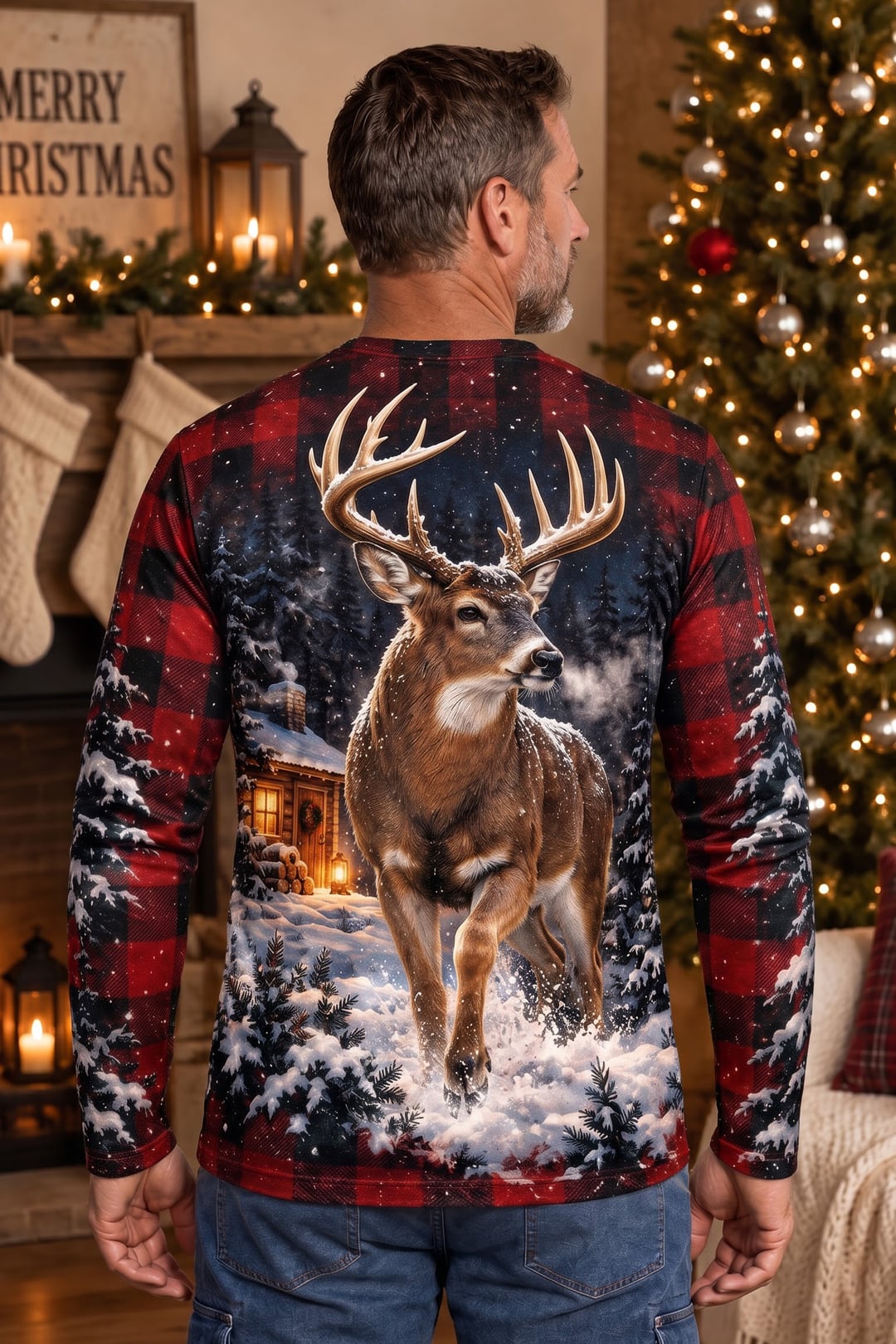 Performance Hunting Long Sleeve - Christmas Cabin Whitetail Trot - ULS771K image 3
