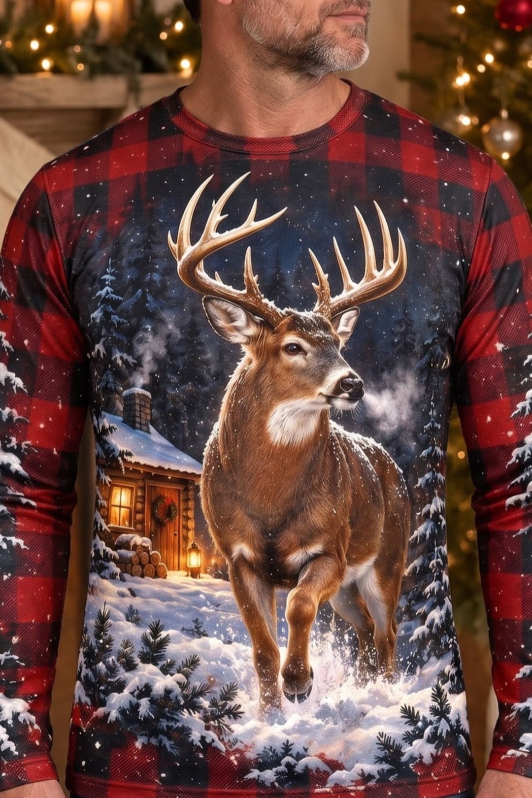Performance Hunting Long Sleeve - Christmas Cabin Whitetail Trot - ULS771K image 4
