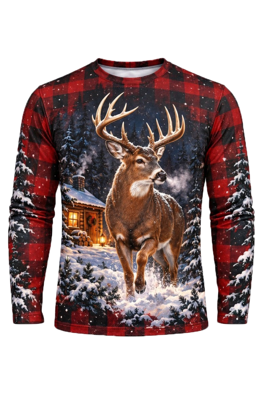 Performance Hunting Long Sleeve - Christmas Cabin Whitetail Trot - ULS771K image 5