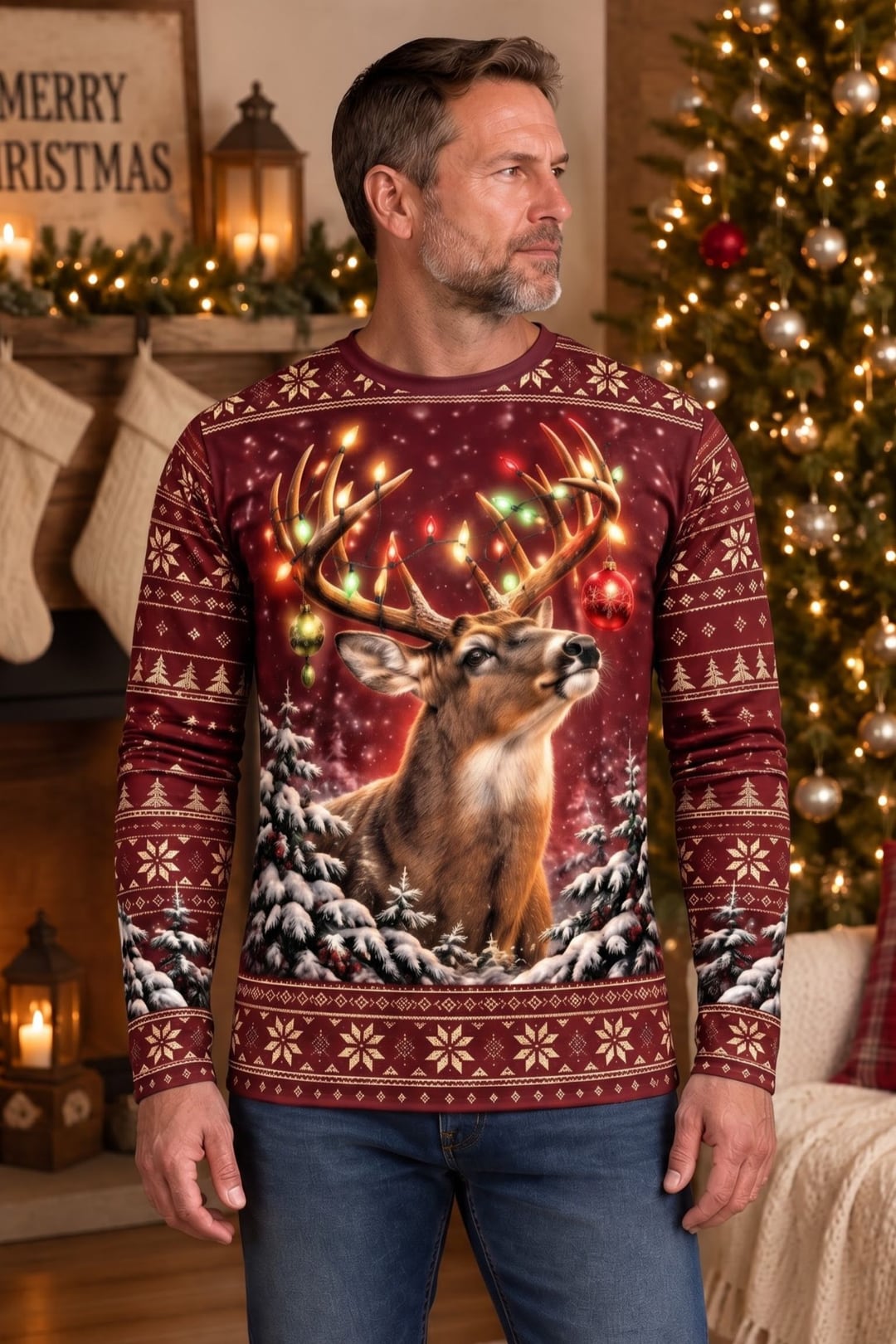 Performance Hunting Long Sleeve - Christmas Whitetail Lights - ULS772K image 2