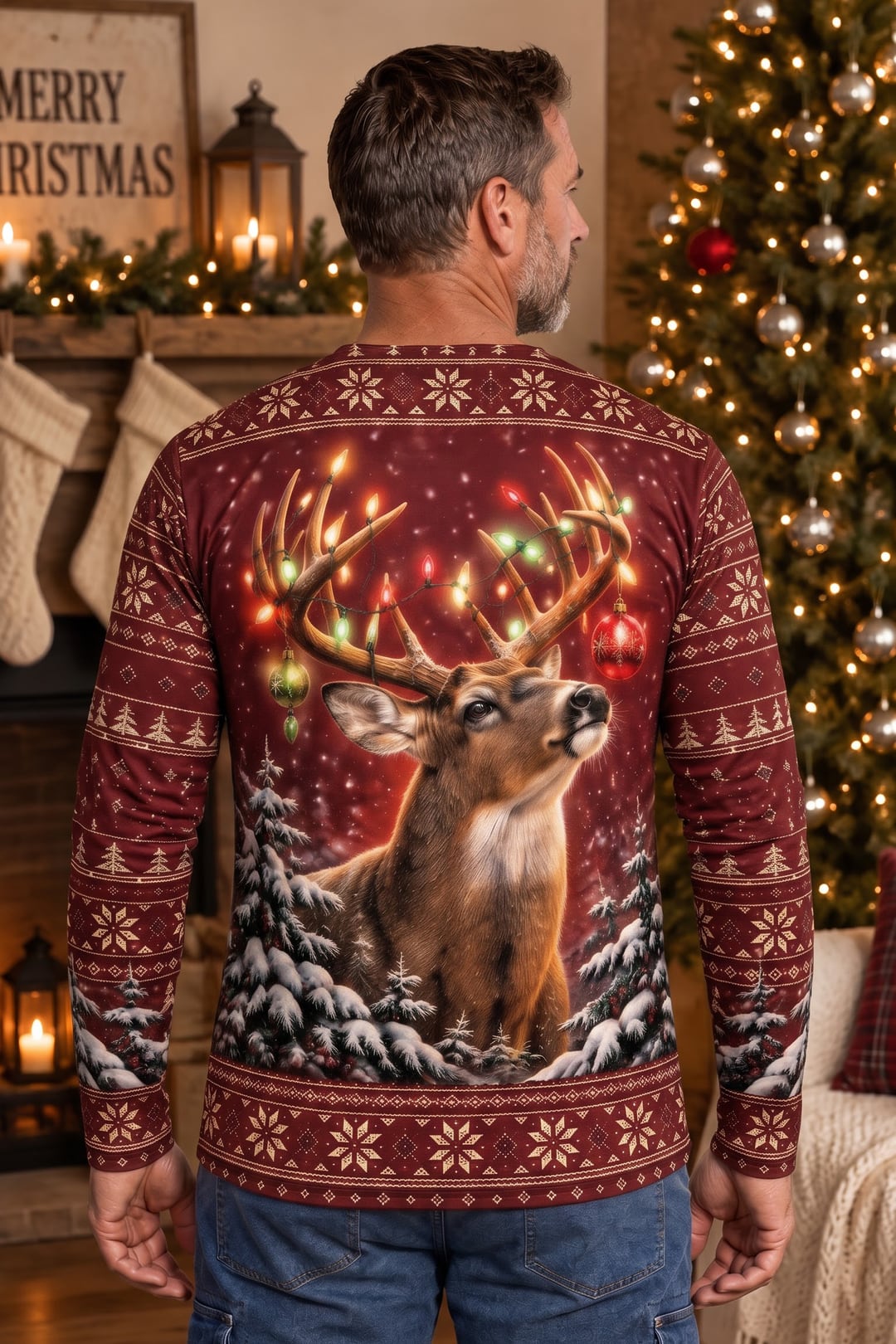 Performance Hunting Long Sleeve - Christmas Whitetail Lights - ULS772K image 3
